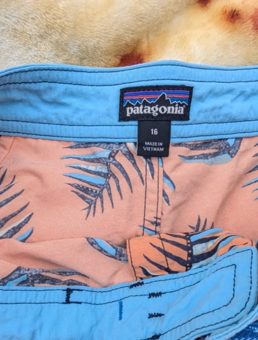 Patagonia Kids Swim Trunks Sz 16 Tropical Board Shorts Beach Surf Orange Blue 🌊